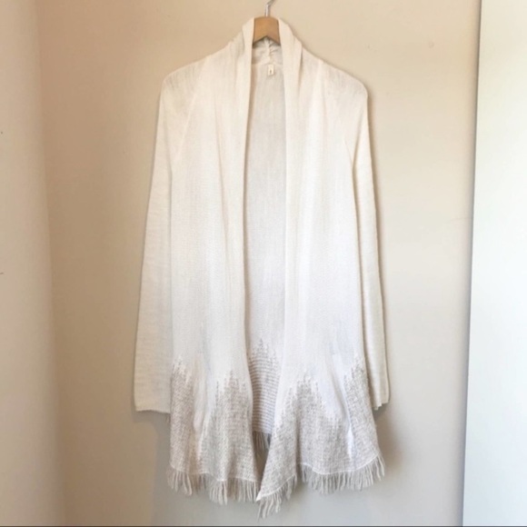 Anthropologie Moth Nevis Cream Fringe Wool Alpaca Cardigan size LP bohemian - Picture 9 of 13